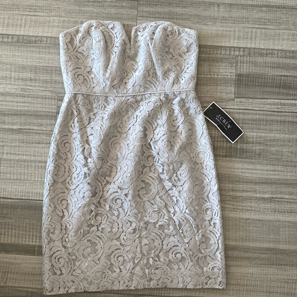 J. Crew Strapless Lace Mini Dress in Light Gray